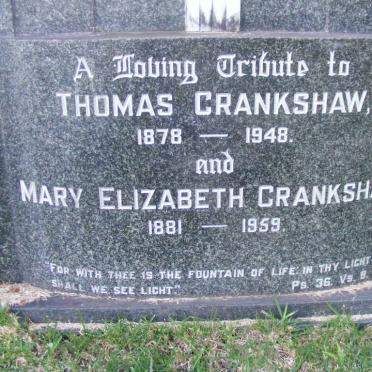 CRANKSHAW Thomas 1878-1948 &amp; Mary Elizabeth 1881-1959