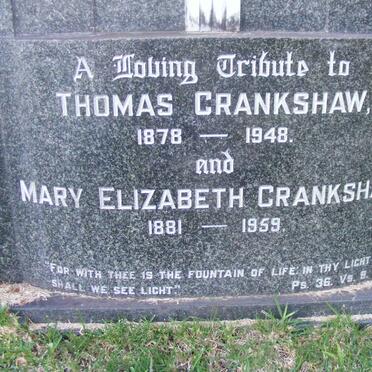CRANKSHAW Thomas 1878-1948 &amp; Mary Elizabeth 1881-1959