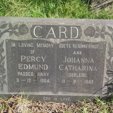 CARD Percy Edmund -1964 &amp; Johanna Catharina -1983