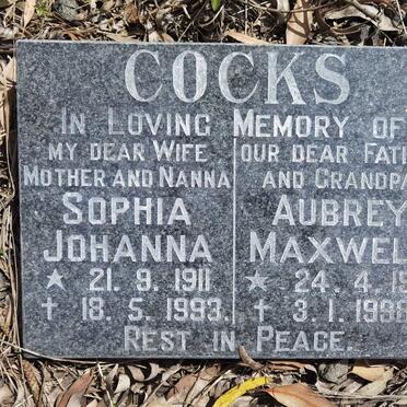 COCKS Aubrey Maxwell 1911-1998 & Sophia Johanna 1911-1993
