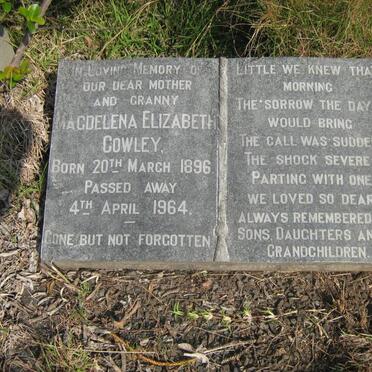 COWLEY Magdalena Elizabeth 1896-1964