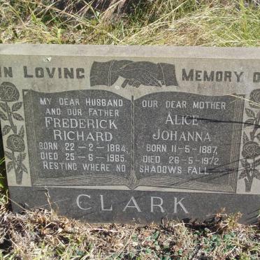 CLARK Frederick Richard 1884-1965 &amp; Alice Johanna 1887-1972