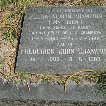 CHAMPION Frederick John 1903-1989 &amp;  Ellen Alison MATHISON 1910-1986