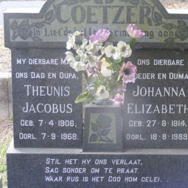 COETZER Theunis Jacobus 1906-1968 &amp; Johanna Elisabeth 1914-1989