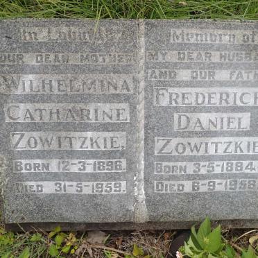 ZOWITZKIE Frederick Daniel 1884-1958 &amp; Wilhelmina Catharine 1896-1959