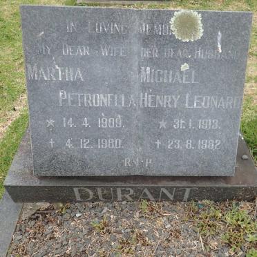 DURANT Michael Henry Leonard 1913-1982 &amp; Martha Petronella 1909-1980