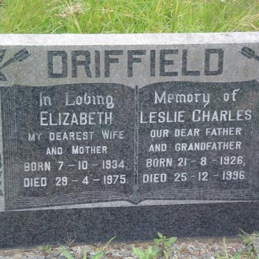 DRIFFIELD Leslie Charles 1926-1996 &amp; Elizabeth 1934-1975