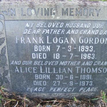 GORDON Frank Logan 1893-1963 &amp; Alice Lillian THOMSON 1891-1973