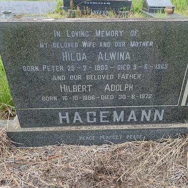 HAGEMANN Hilbert Adolph 1896-1972 &amp; Hilda Alwina PETER 1903-1969
