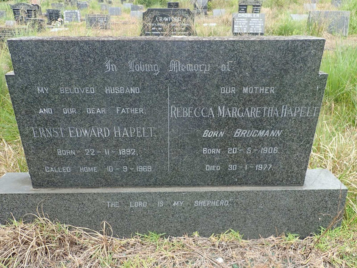 HAPELT Ernst Edward 1892-1969 &amp; Rebecca Margaretha BRUGMANN 1906-1977