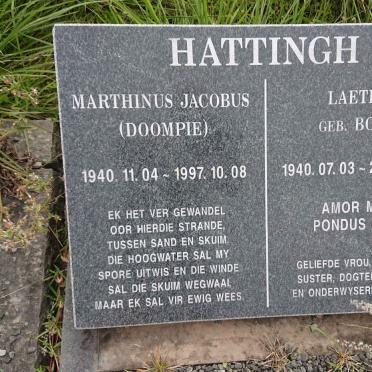 HATTINGH Marthinus Jacobus 1940-1997 &amp; Laetitia BOTHA 1940-2017