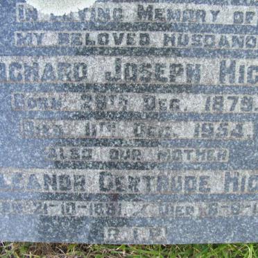 HIGGS Richard Joseph 1879-1954 &amp; Eleanor Gertrude 1881-1959