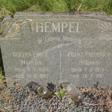 HEMPEL Franz Frederich Herman 1879-1967 &amp; Bertha Emilie Matilda 1889-1962