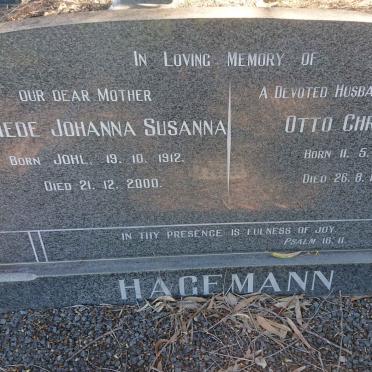 HAGEMANN Otto Christian 1910-1984 &amp; Elfriede Johanna Susanna JOHL 1912-2000