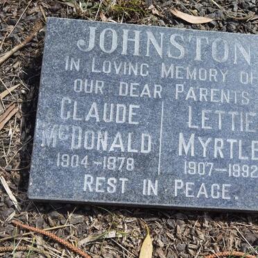 JOHNSTON Claude McDonald 1904-1978 & Lettie Myrtle 1907-1992
