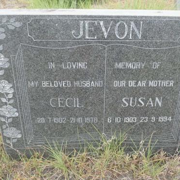 JEVON Cecil 1902-1976 &amp; Susan 1903-1994