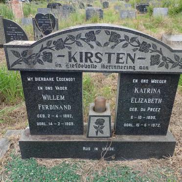 KIRSTEN Willem Ferdinand 1882-1969 &amp; Katrina Elizabeth DU PREEZ 1895-1972