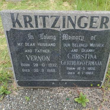 KRITZINGER Vernon 1932-1969 &amp; Christina Gertuida VERMAAK 1900-1983