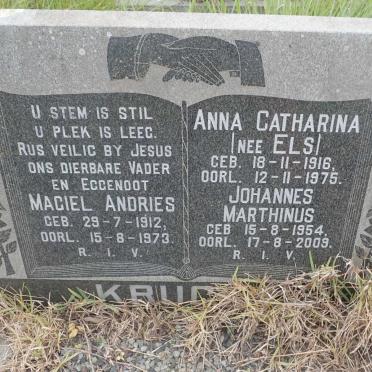 KRUGER Magiel Andries 1912-1973 &amp; Anna Catharina ELS 1916-1975 :: KRUGER Johannes Marthinus 1954-2009