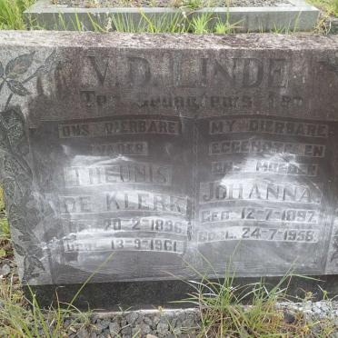LINDE Theunis De Klerk, v.d. 1896-1961 &amp; Johanna 1897-1958