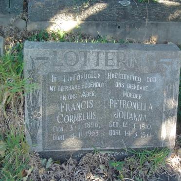 LOTTERING Francis Corneluis 1896-1963 &amp; Petronella Johanna 1910-1971