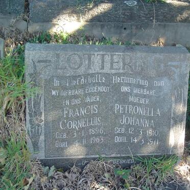LOTTERING Francis Corneluis 1896-1963 &amp; Petronella Johanna 1910-1971