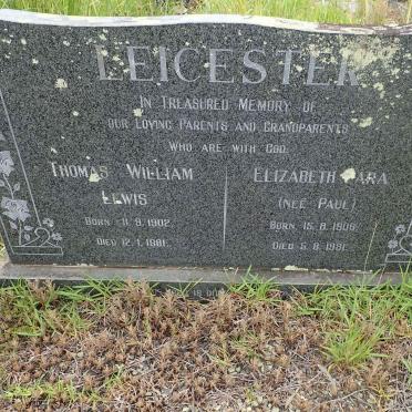 LEICESTER Thomas William Lewis 1902-1981 &amp; Elizabeth Lara PAUL 1906-1981