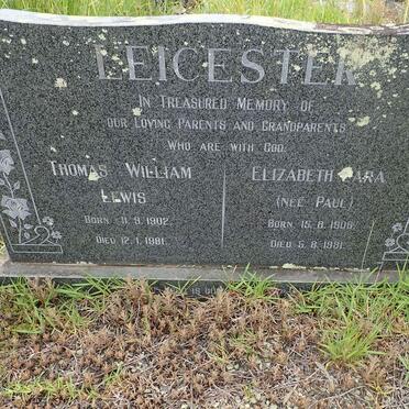 LEICESTER Thomas William Lewis 1902-1981 &amp; Elizabeth Lara PAUL 1906-1981