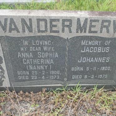 MERWE Jacobus Johannes, van der 1900-1975 &amp; Anna Sophia Catherina 1906-1973