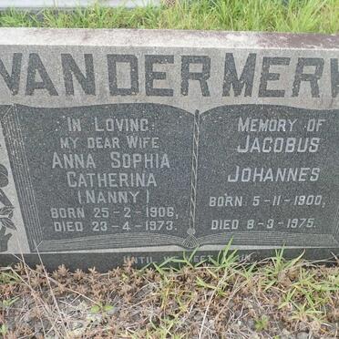 MERWE Jacobus Johannes, van der 1900-1975 &amp; Anna Sophia Catherina 1906-1973