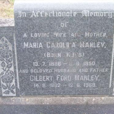 MANLEY Gilbert Ford 1882-1969 &amp; Maria Carolina KUYS 1886-1950