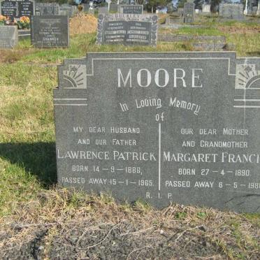 MOORE Lawrence Patrick 1886-1965 &amp; Margaret Francis 1890-1980