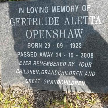 OPENSHAW Gertruide Aletta 1922-2008