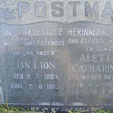 POSTMA Jan Lion 1893-1963 &amp; Aletta Catharina VAN DER MERWE 1890-1970