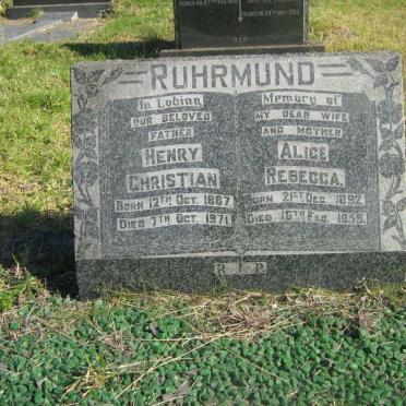 RUHRMUND Henry Christian 1887-1971 &amp; Alice Rebecca 1892-1959
