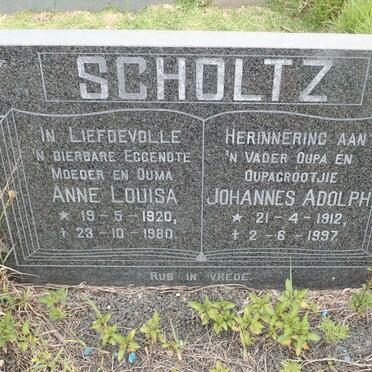 SCHOLTZ Johannes Adolph 1912-1997 &amp; Anne Louisa 1920-1980