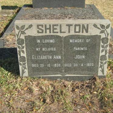 SHELTON John -1923 &amp; Elizabeth Ann -1938
