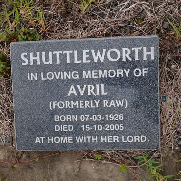 SHUTTLEWORTH Avril formerly RAW 1926-2005