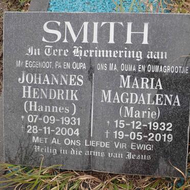 SMITH Johannes Hendrik 1931-2004 &amp; Maria Magdalena 1932-2019