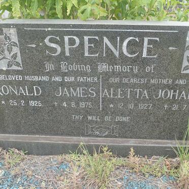 SPENCE Ronald James 1925-1975 &amp; Aletta Johanna 1927-1980