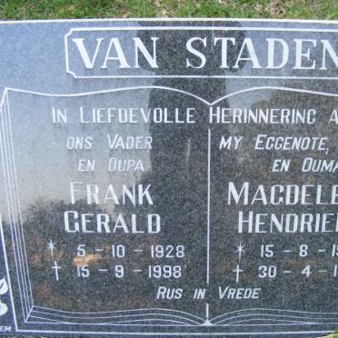 STADEN Frank Gerald, van 1928-1998 &amp; Magdelena Hendrieka 1930-1992
