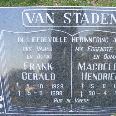 STADEN Frank Gerald, van 1928-1998 &amp; Magdelena Hendrieka 1930-1992