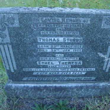 STUBBS Thomas 1866-1951 &amp; Ethel Theresa MILLER -1952