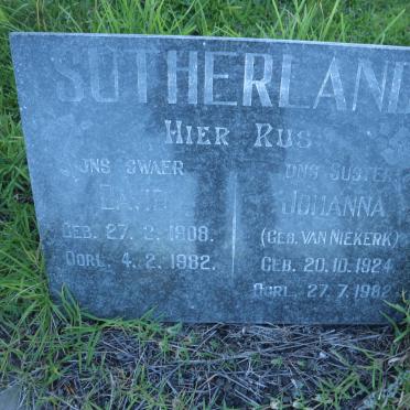 SUTHERLAND David 1908-1982 &amp; Johanna VAN NIEKERK 1924-1982