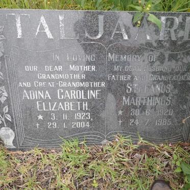 TALJAARD Stefanus Marthinus 1920-1985 &amp; Adina Caroline Elizabeth 1923-2004