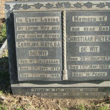 WIT Christiaan Pieter, de 1873-1955 &amp; Carolina Matilda CALLAGHAN 1878-1948