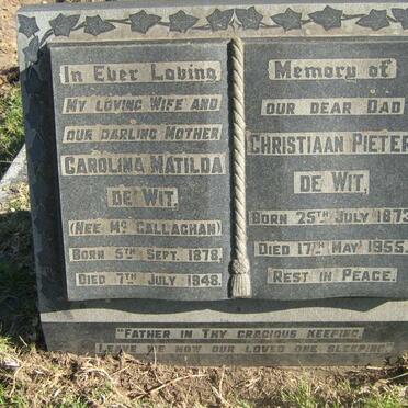 WIT Christiaan Pieter, de 1873-1955 &amp; Carolina Matilda CALLAGHAN 1878-1948