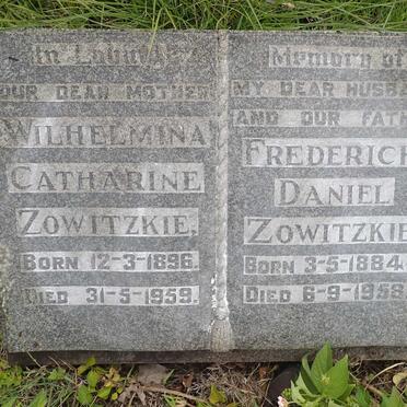ZOWITZKIE Frederick Daniel 1884-1958 &amp; Wilhelmina Catharine 1896-1959