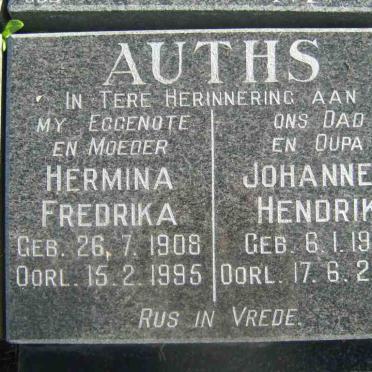 AUTHS Johannes Hendrik 1912-2000 &amp; Hermina Fredrika 1908-1995