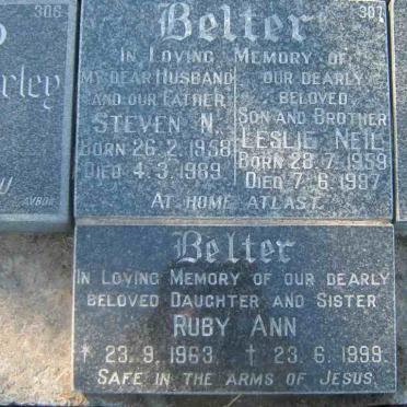 BELTER Steven N. 1958-1989 :: BELTER Leslie Neil 1959-1987 :: BELTER Ruby Ann 1963-1999